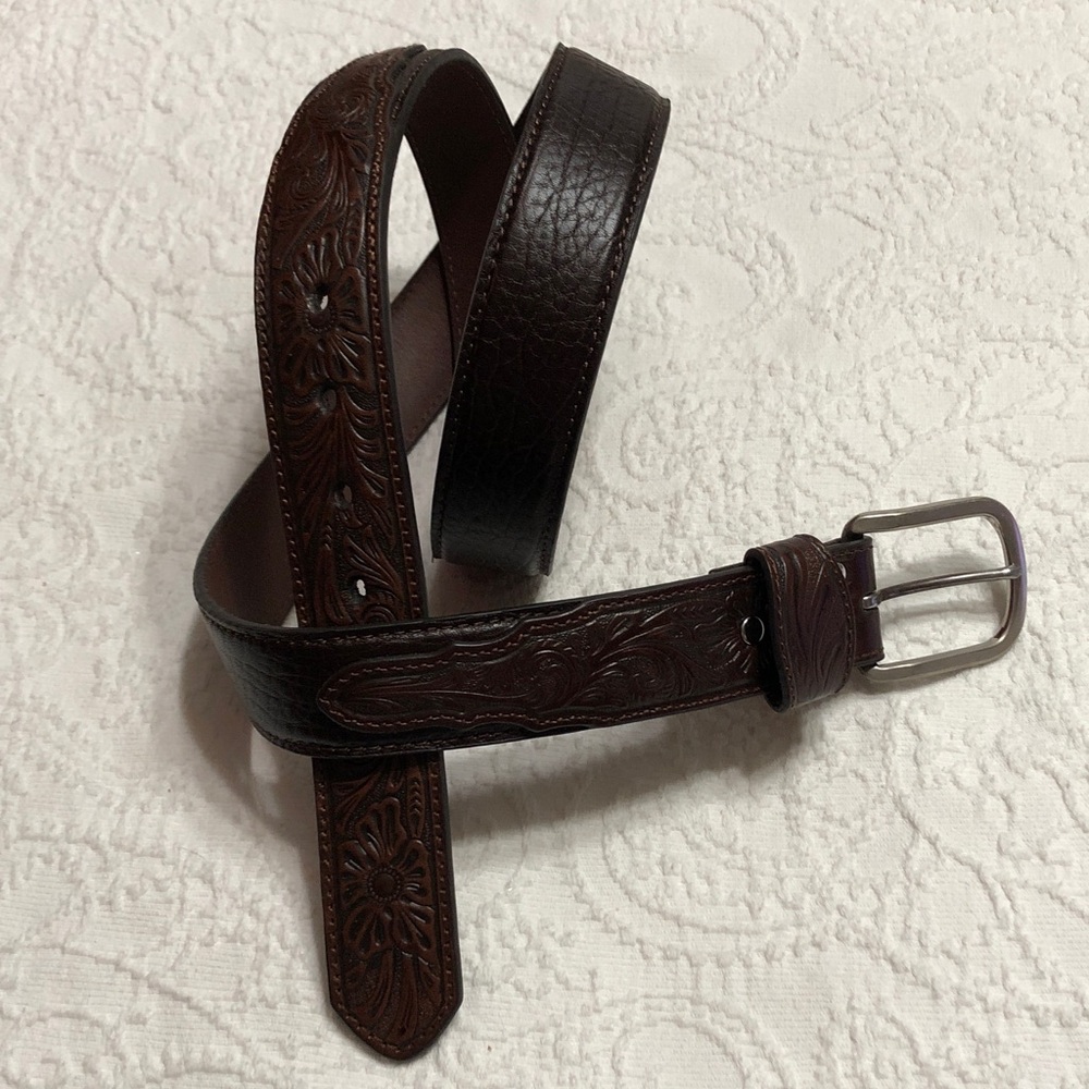NWOT! Nocona Belt Co Size 46 Western Embossed Brown Genuine Leather